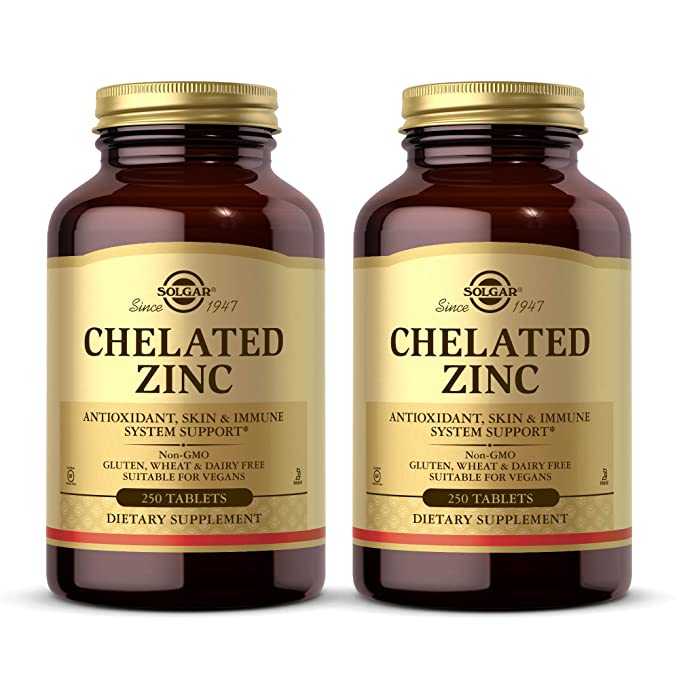 Solgar Chelated Zinc, 250 Tablets - Pack of 2 - Supports a Healthy Immune System, Healthy Skin, Cell Growth & DNA Formation - Exerts Antioxidant Activity - Non-GMO, Vegan - 500 Total Servings