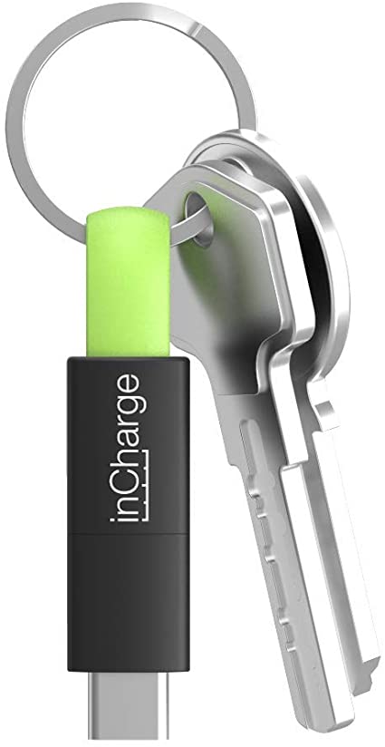 inCharge All in One 3in1 - Ultra Portable Charging/Sync Keychain Cable Compatible with Apple iPhone/iPad/Airpods and Compatible with All Android micro usb and usb type c Devices (TPE-LIME)