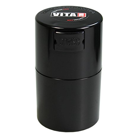 Tightpac America Vitavac-Pocket Vacuum Sealed Pill Box and Vitamin Container with Black Body/Black Cap