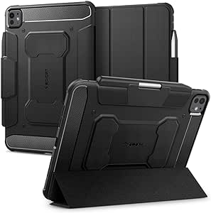 Spigen Rugged Armor Pro Designed for iPad Pro 11 inch Case M4 (2024) M4 with Pencil Holder - Black