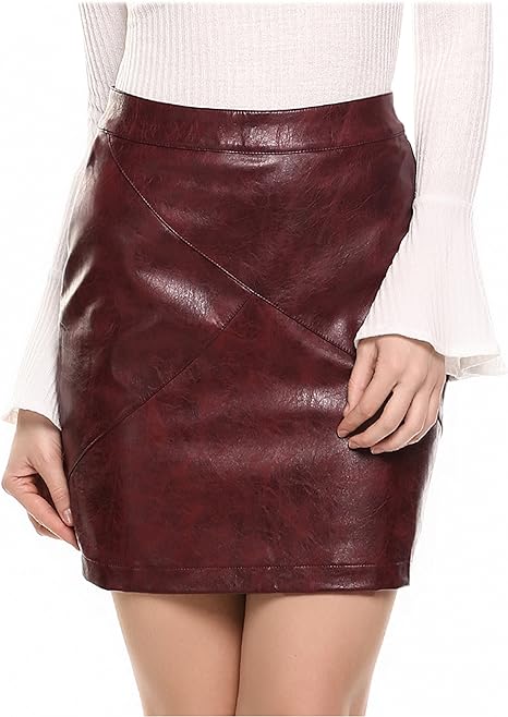 Zeagoo Women Classic High Waisted Faux Leather Bodycon Slim Mini Pencil Skirt