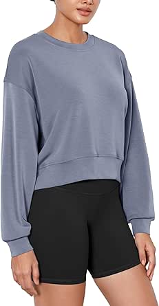 ODODOS Modal Soft Long Sleeve Cropped Sweatshirts for Women Oversized Crew Neck Pullover Crop Top