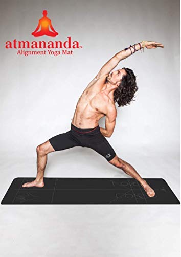 Atmananda Black Yoga Mat, Premium Natural Rubber Top, Educational Alignment Lines, Good for All Yoga Styles, Lightweight, Designed to Help Protect Your Joints