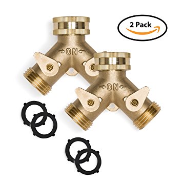 Morvat Heavy Duty Brass Garden Hose Connector Tap Splitter (2 Way) | 2 Pack