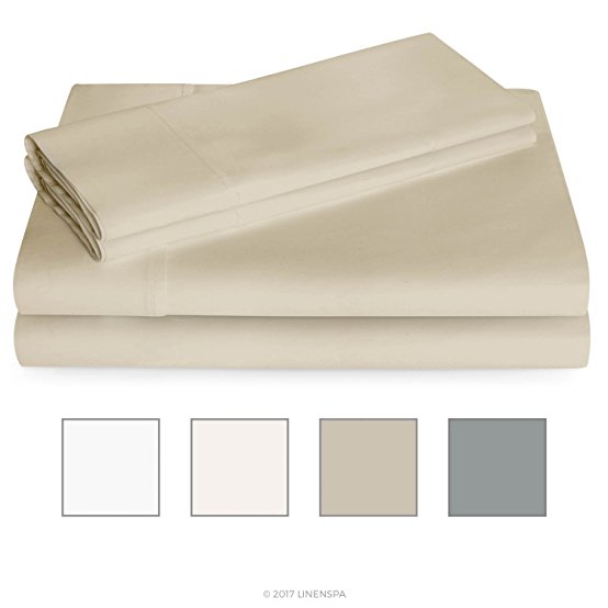 LINENSPA 600 Thread Count Ultra Soft, Deep Pocket Cotton Blend Sheet Set - Queen - Sand