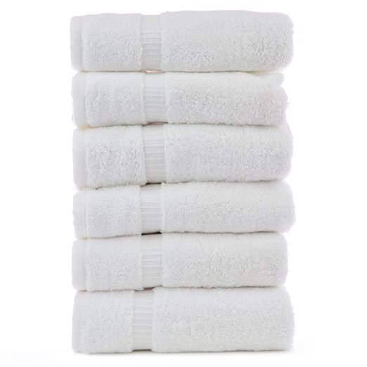 Luxury Hotel & Spa Towel Turkish Cotton Hand Towels - White - Dobby Border - Set of 6