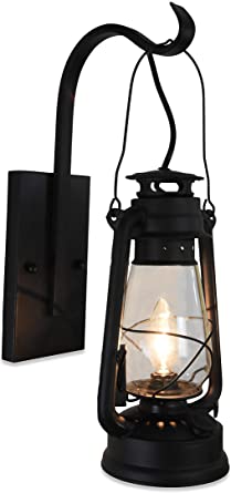 Lantern Wall Sconce Large Frosted Hurricane Glass (Black Clear Glass)