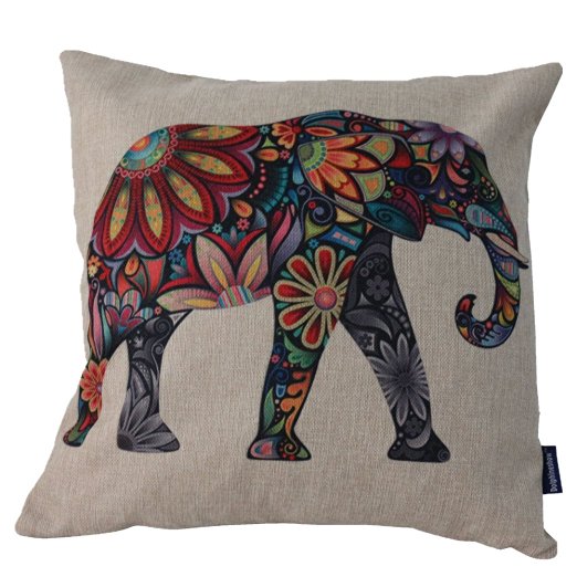 DolphineShow Cotton Linen Square Printed Canvas Elephant Pattern Sofa Cushion Cover Throw Pillow Cases 18x18 Inches