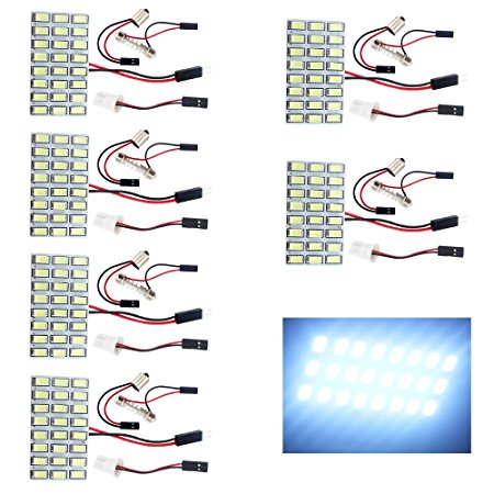 EverBrightt 6-Pack Cool White 5730 24SMD Led Panel Dome Light Auto Car Reading Map Light Bulb DC 12V With T10 / BA9S / Festoon Adapters