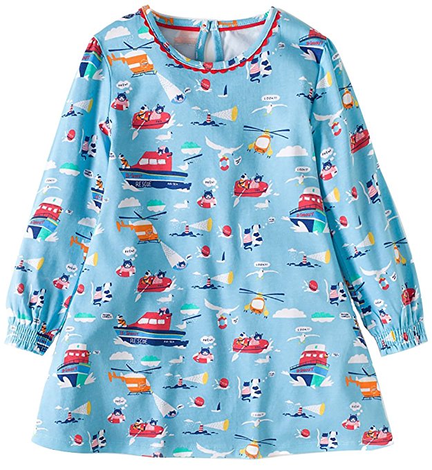 Fiream Girls Cotton Longsleeve Casual Dresses Striped Applique Cartoon