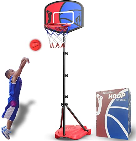 HAHAKEE Basketball Hoop for Kids Set, Adjustable Portable Basketball Set, Kids Basketball Stand Sports Game Play Set Net, Ball, Air Pump