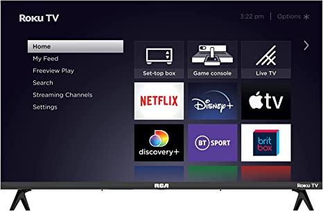 RCA RR32HD1 - A 32 Inch Smart TV, Roku TV with BBC Netflix Freeview Disney , HDR DVB-T2/T Dolby Audio 2 x HDMI 2 x USB & Bluetooth Connect, Small Television for Small Lounge Kitchen