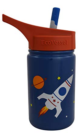Eco Vessel Scout Kids Stainless Steel Water Bottle with Sport Flip Spout and Silicone Straw - 13 Ounces