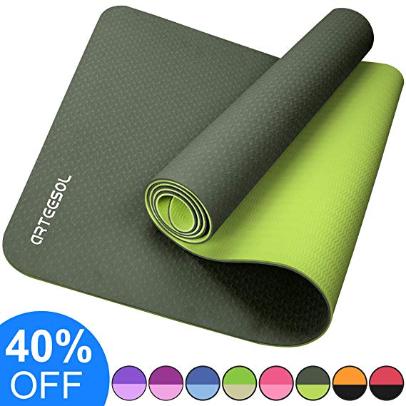 arteesol Yoga mat, Fitness Exercise mat Thick & Non Slip Eco-Friendly High Density Exercise Mat with Carring Strap for Yoga, Pilates and Floor Exercises (183 x 61cm x 6mm)