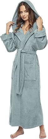 Arus Women's GOTS Certified Organic Cotton Hooded Full Length Turkish Bathrobe