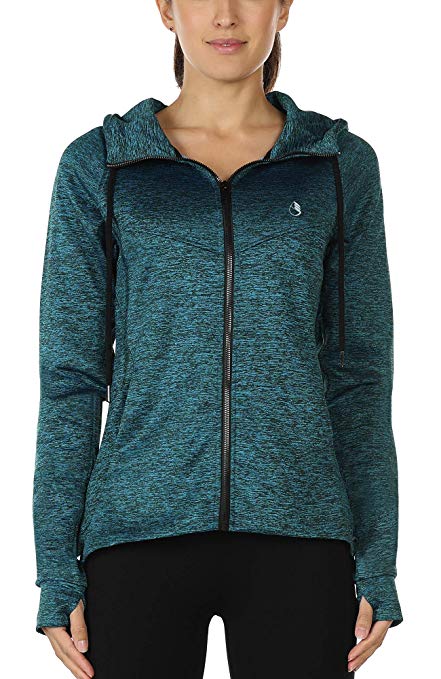 icyzone Workout Track Jackets for Women - Athletic Exercise Running Zip-Up Hoodie with Thumb Holes