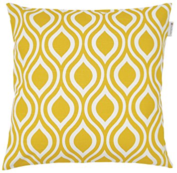 JinStyles Ogee Cotton Canvas Decorative Throw Pillow Cover (White and Yellow, 18 x 18 inches)
