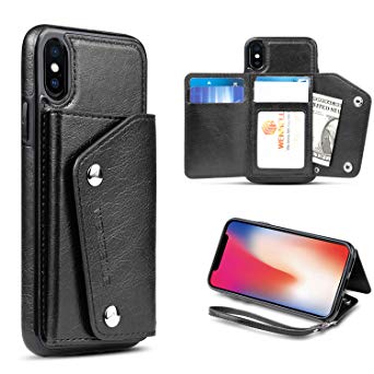 WenBelle Slim Wallet Case for iPhone XS (2018) / iPhone X (2017),Leather Case with Credit Card Holder Slot & Combination,Durable Shockproof Protective Case 5.8 inch(Black)