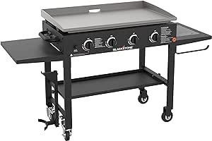 Blackstone 36 inch Outdoor Flat Top Gas Grill Griddle Station - 4-burner - Propane Fueled - Restaurant Grade - Professional Quality - With NEW Accessory Side Shelf and Rear Grease Management System