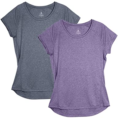 icyzone Workout Running Shirts for Women - Fitness Gym Yoga Exercise Raglan Short Sleeve T Shirts (Pack of 2)