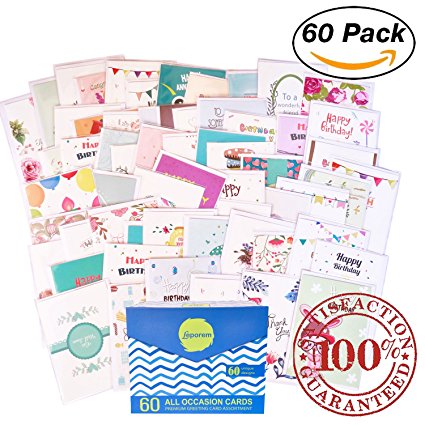 60 Pack Assorted All Occasion Greeting Cards in a Magnetic Box, 5 x 7 Inches, Happy Birthday, Get Well, Thank You Card Assortment, 60 UNIQUE DESIGNS, Bulk Box Set Variety Pack with Envelopes Included