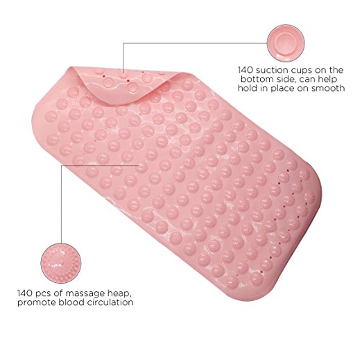 Non Slip Bathroom Mat Shower Pad PVC Bath Mat With Magic Massage design Sturdy Suction Cup Anti-Bacterial Pad for Bathroom Toilet Highest Quality Materials Construction 70（L） x 36.5(W)cm (Pink)