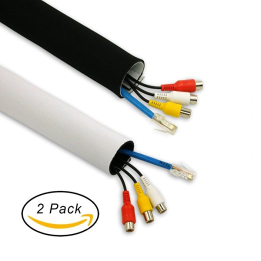 Cable Management Sleeves System, Velcro Design, Black White Reversible - 2 Pack 60-Inch Cord Organizers with Wire Labels - Easy and Best for TV, Electronics at Home or Office -By HomeyHomes
