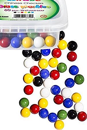 Chinese Checkers Glass Marbles, Set of 60, 10 of each Color, with Portable Container