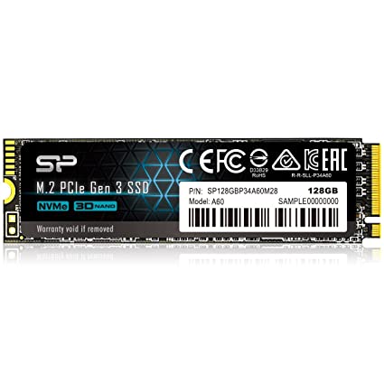 Silicon Power P34A60 128GB NVMe PCIe M.2 SSD, 3D NAND with SLC Cache, Up to 2200MB/s, M.2 2280 Internal Solid State Drive for Desktop Laptop PC Computer