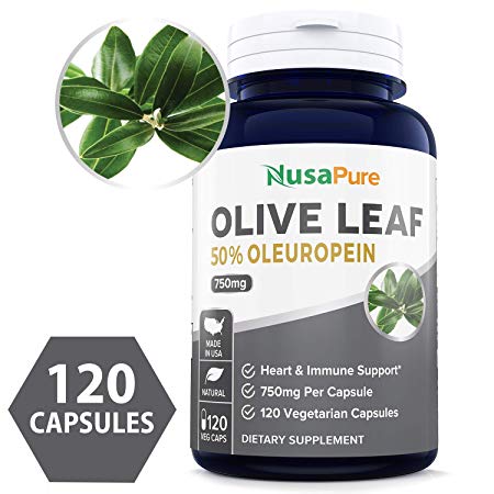 Olive Leaf Extract (Non-GMO & Gluten Free) 750 mg - 50% Oleuropein - Vegetarian - Super Strength - Immune Support, Cardiovascular Health & Antioxidant Supplement - No Oil - 120 Capsules