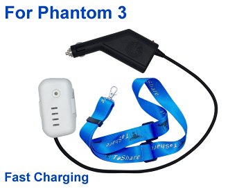 Topbest Battery Car Charger and Remote Controller Lanyard for DJI Phantom 3 Professional, Advanced, Standard Battery