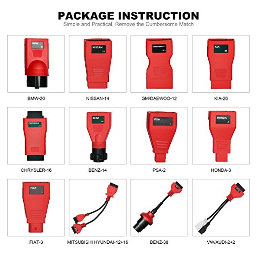 Autel Full Connect Kit for Autel Products (DS808, MD802, MD808, MD808 Pro, MK808, MP808TS) with Completed OBD2 Adapters/Connectors