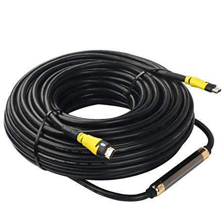SHD 75 Feet HDMI Cable with Signal Booster 75' HDMI Cord 2.0V Support 4K 3D 1080P for In-wall Installation CL3 Rated Black and Yellow Color