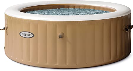 INTEX 28425EP PureSpa Bubble Massage, Inflatable Spa Set with Energy Efficient Cover, Tan, 4-Person