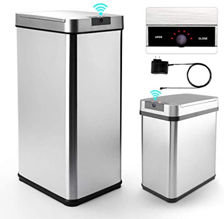Secura Automatic Trash Can Combo Set with Odor-Absorbing Filter, 13 Gallon and 2.4 Gallon Stainless Steel Adjustable Sensor Kitchen Trash Bin with Motion-Sensing Lid, AC Adapter and LED Countdown Time