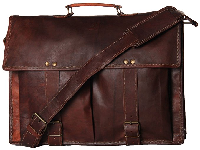 Handmadecart Leather Messenger Bags for Men and Women 15 Laptop Briefcase with Two Pocket Front