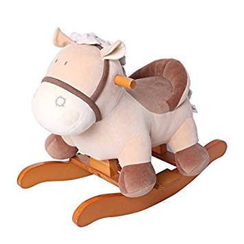 Labebe Wooden Rocking Horse for Toddlers, Boys & Girls Ride-on Toys for 1-3 years old, Stuffed Animal Seat, ASTM/CE/ Safety Certified, Creative Birthday Gift - Khaki Donkey