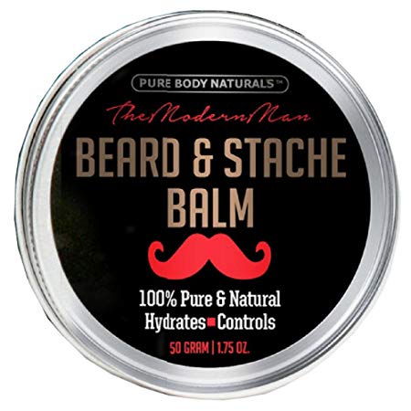 Natural Beard Balm for Men, Non-Greasy Beard Wax and Conditioner for Beard Growth, Amber Musk Scent Mustache Wax, Cruelty-Free, Beard Conditioner, Softening Beard Care by Pure Body Naturals, 1.75oz