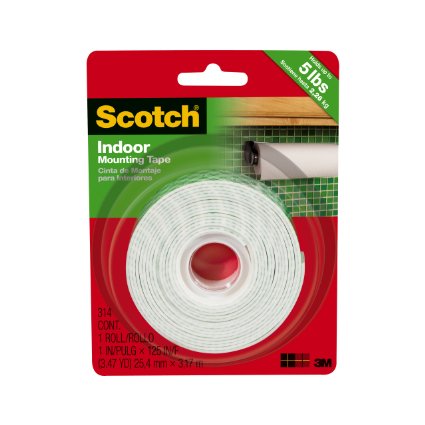 3M Scotch Heavy Duty Mounting Tape, 1-Inch by 125-Inch (314) holds up to 5 lbs.