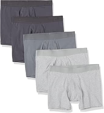 Amazon Essentials Calzoncillos Tipo bóxer en Punto de algodón (Disponibles en Tallas Grandes y Largos Especiales) Hombre, Pack de 5