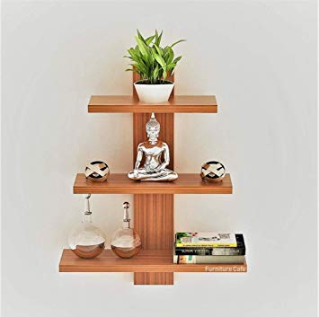 Furniture Cafe Wall Decor Book Shelf/Wall Display Rack (3 Shelves) - Ideal for Gift (Teak) (Standard, Teak Natural)