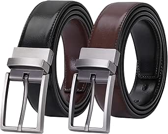 JASGOOD Men's Belt, Leather Reversible Belt for Men Black and Brown Dress Belt Rotate Buckle