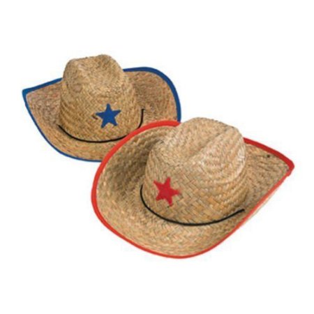 Fun Express Childs Straw Cowboy Hat with Plastic Star - 12 Pieces
