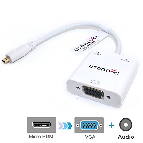 Micro HDMI to VGA Adapter with Audio Cable and Micro USB Power, Male to Female Converter for Micro HDMI-Capable Tablets, Smartphones, Cameras etc to Connect to VGA Displays