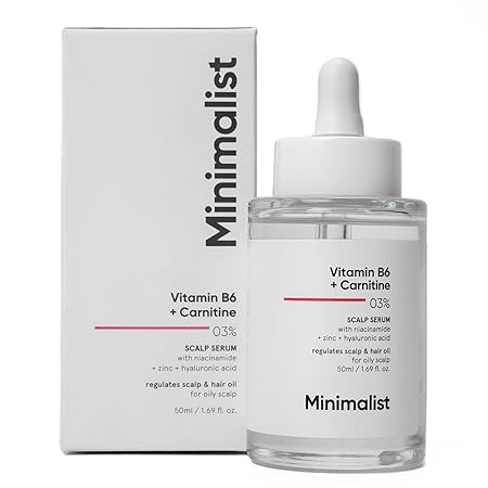 Minimalist Vitamin B6 + Carnitine 03% Scalp Hair Serum for Sebum & Oil control with Niacinamide, Zinc, and Hyaluronic acid