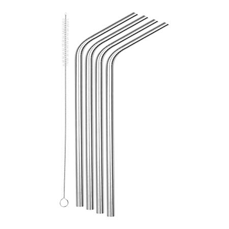 SipWell 8.5” 9.5mm Bent Wide Stainless Steel Drinking Straws, 4-Pack - Dishwasher Safe & Durable Food Grade Metal Straws – Perfect for Smoothies & Cold Beverages