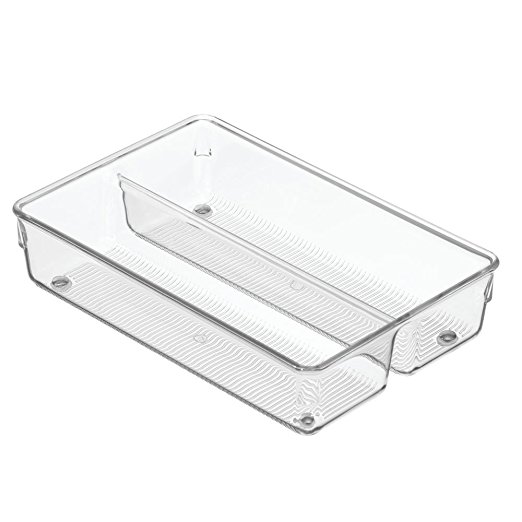 InterDesign Linus Kitchen Drawer Organizer for Silverware, Spatulas, Gadgets - 6"x9"x2", Clear