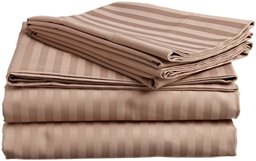 Taupe Stripe Queen Size Ultra Soft Natural 4 PCs Bed Sheet Set 16" Deep Elastic All Round 100% Cotton 400-Thread-Count Extremely Stronger Durable By Aashi