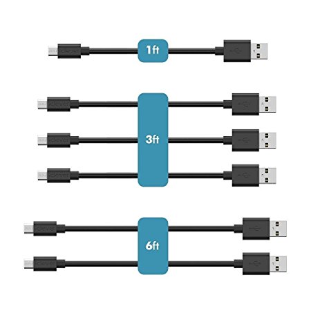 iClever [6-Pack] Premium Micro USB Cables in Assorted Lengths (3ft, 6ft, 1ft) High Speed USB 2.0 A Male to Micro B Sync and Charge Cables for Android, Samsung, HTC, Nokia, Nexus and More - Black