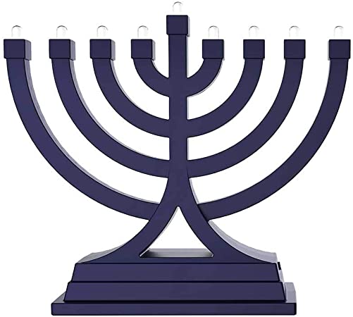 Zion Judaica Small Battery Operated LED Menorah or USB Powering - Multiple Light Settings with Push Button Control (Blue)